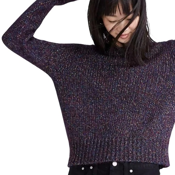 MADEWELL | NWOT METALLIC SHIMMER CREWNECK PULLOVER SWEATER PURPLE | LARGE - Picture 2 of 11